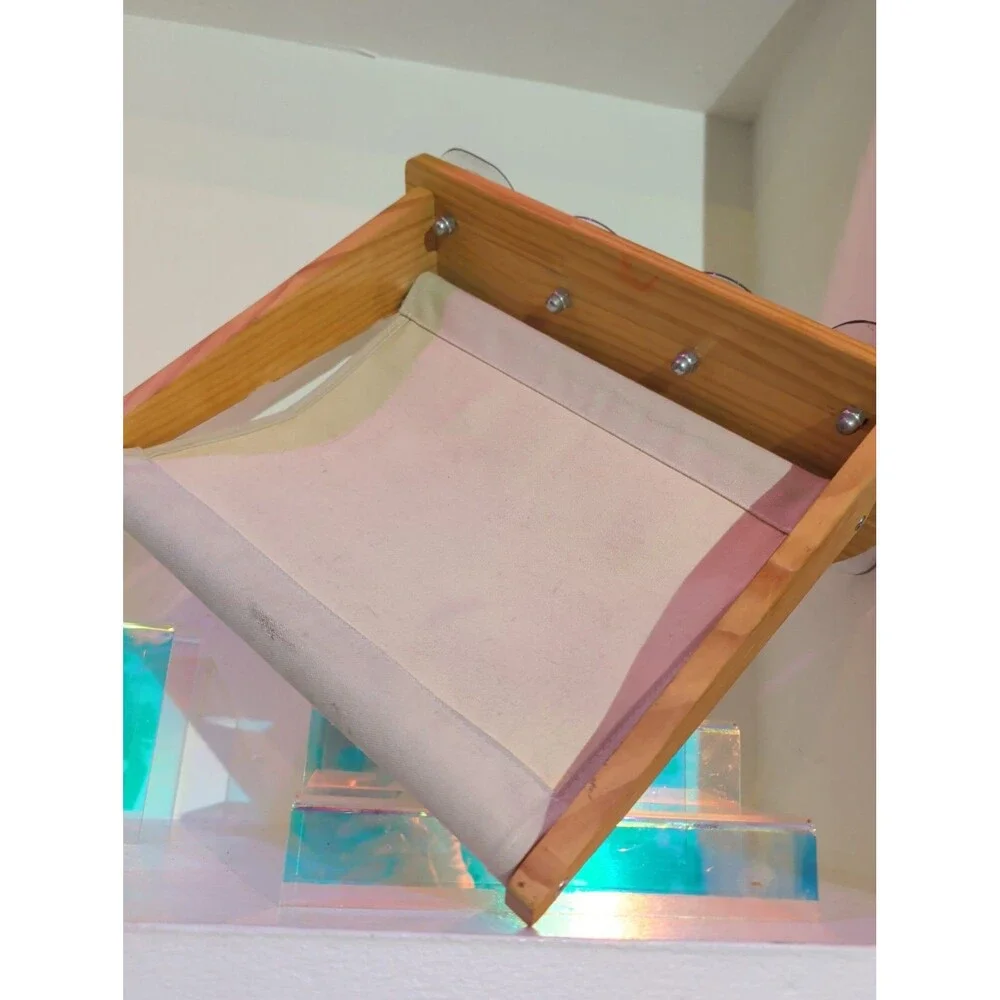 Vintage Wooden Wall Hanging Planter Shelf Canvas Sling 6 Cup Suction Display Rac